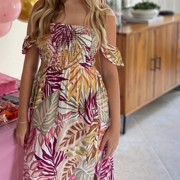 Palm tree leaf dress off the shoulder - Picture 2 of 2